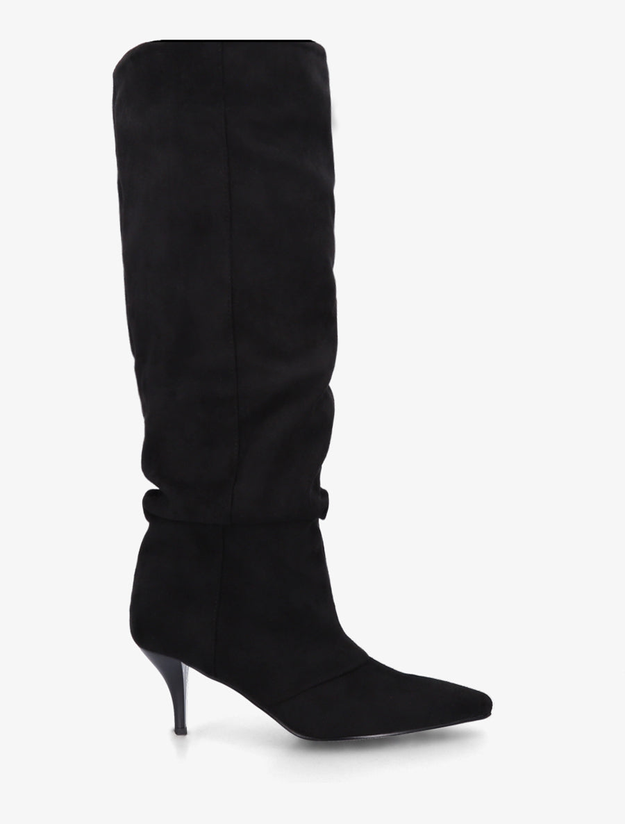 Bottes en suédine effet froncé à bouts pointus - Noir - 1