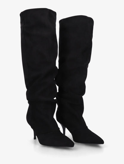 Bottes en suédine effet froncé à bouts pointus - Noir - 4