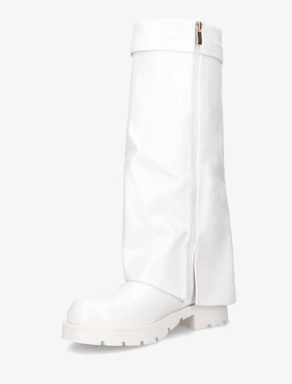 Bottes en simili à revers et bijou cadenas - Blanc - 3