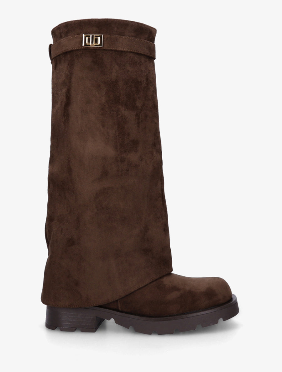 Bottes renversées en suédine - Marron - 1
