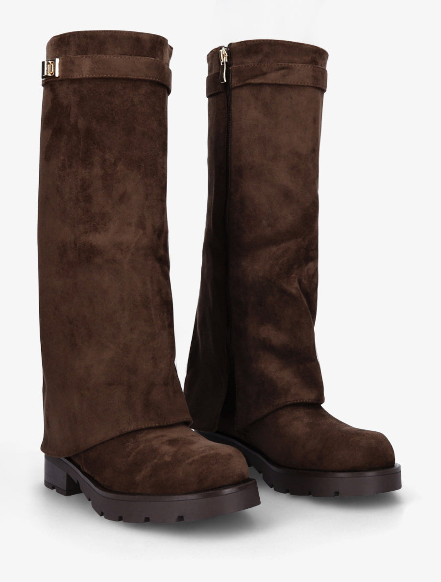 Bottes renversées en suédine - Marron - 4