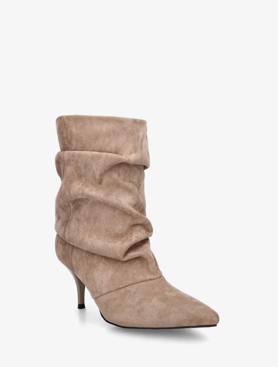 Bottines froncées en suédine à bouts pointus - Taupe - 2
