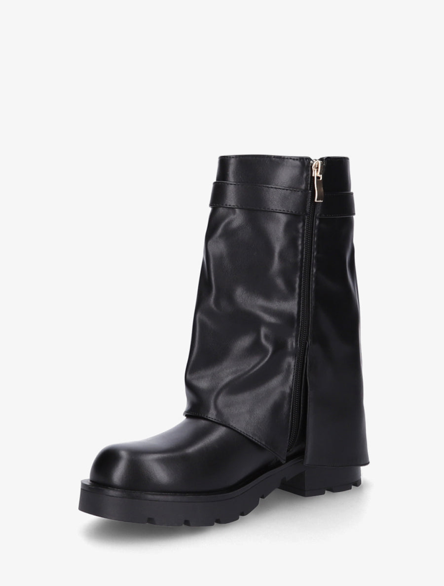 Bottines renversées à sangle et bijou - Noir - 3