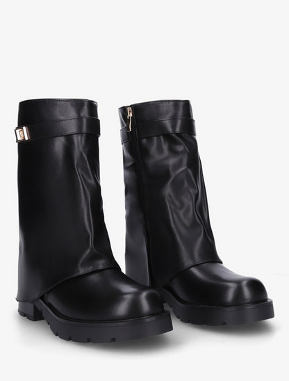 Bottines renversées à sangle et bijou - Noir - 4