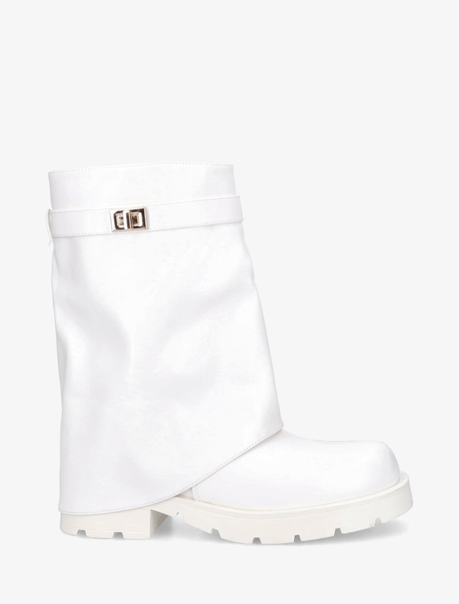 Bottines renversées à sangle et bijou - Blanc - 1