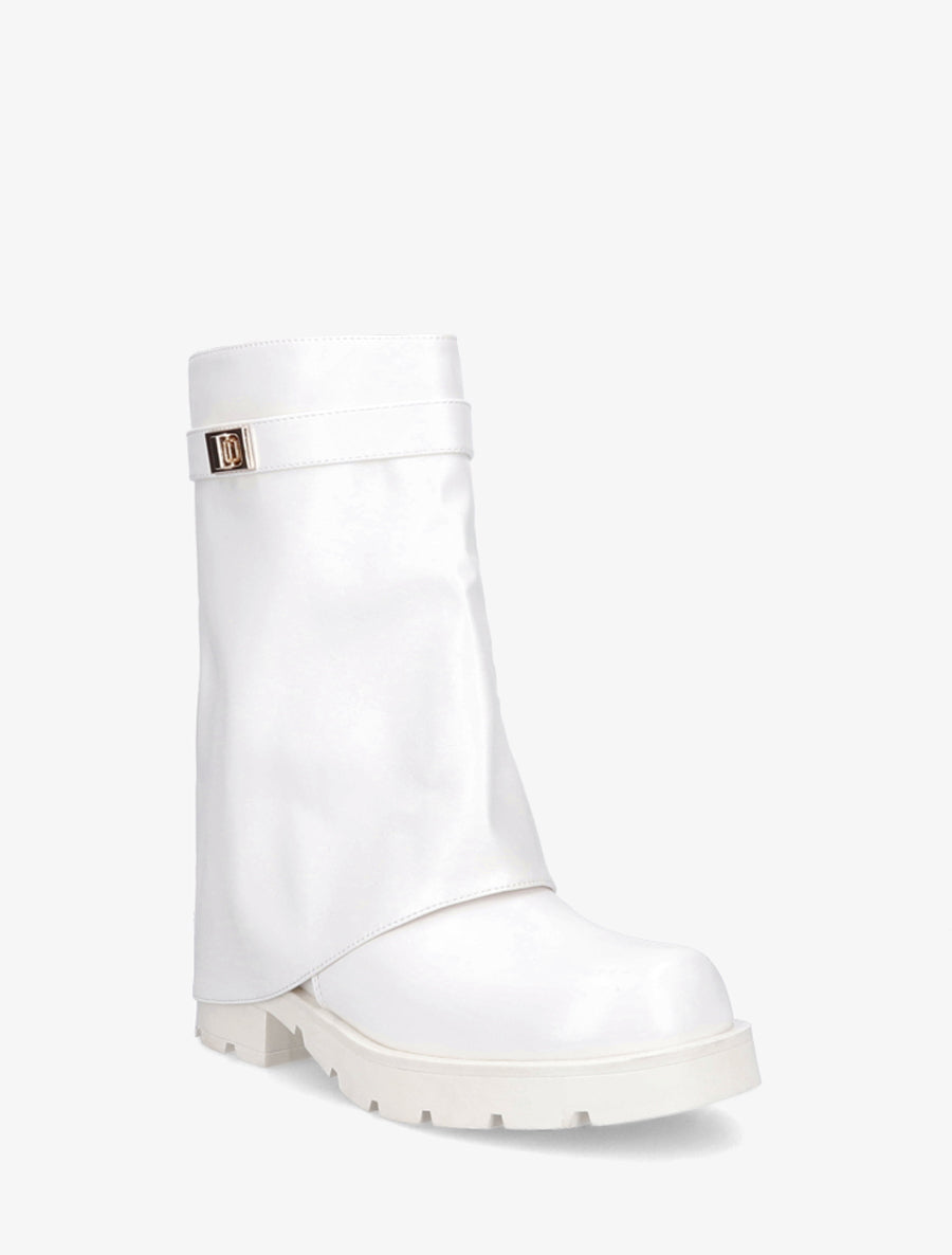 Bottines renversées à sangle et bijou - Blanc - 2