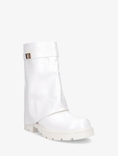 Bottines renversées à sangle et bijou - Blanc - 2