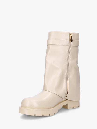 Bottines renversées à sangle et bijou - Beige - 3