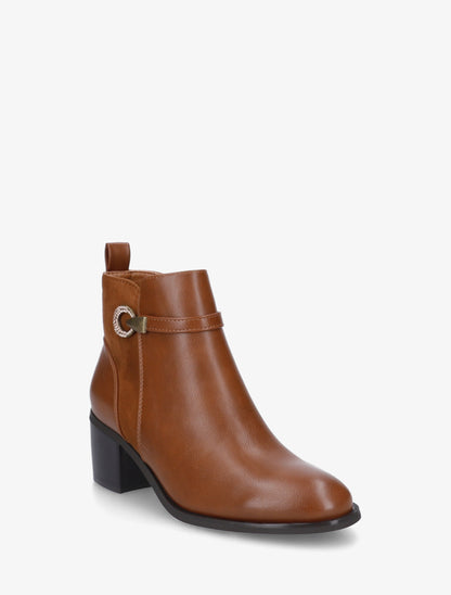 Bottines bimatière à boucle strassée - Camel - 2