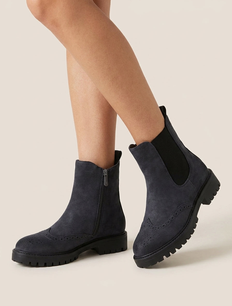 Stivaletti elasticizzati in simil camoscio - Blu notte