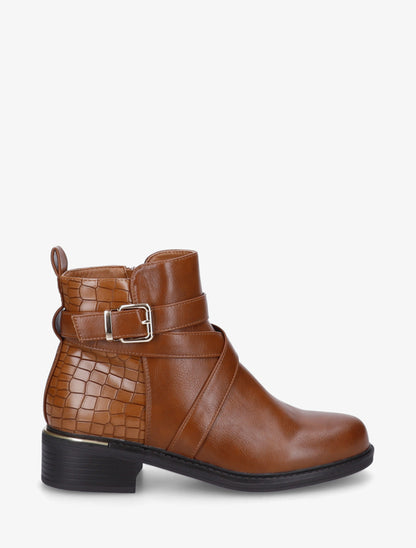 Bottines imprimé croco à sangles croisées - Camel - 1