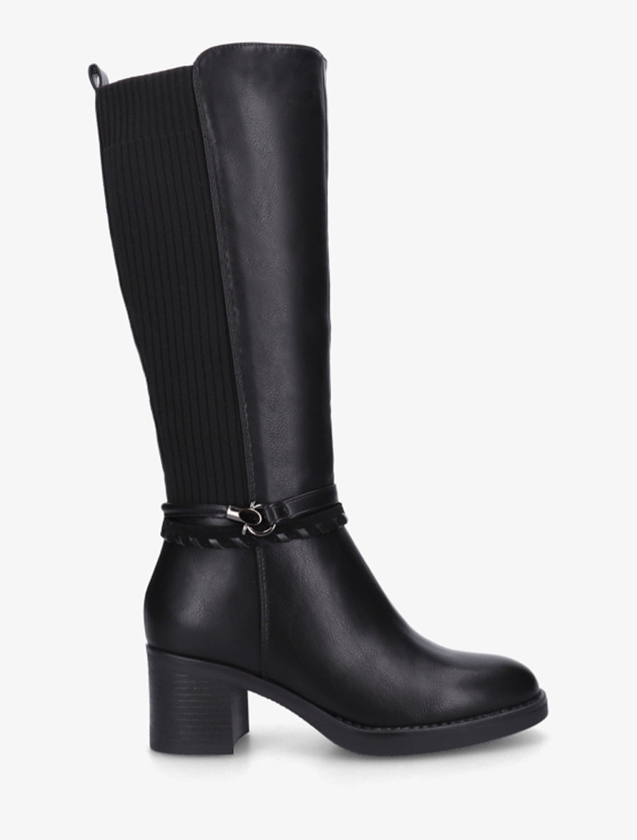 Bottes en simili à sangles fantaisies - Noir - 1