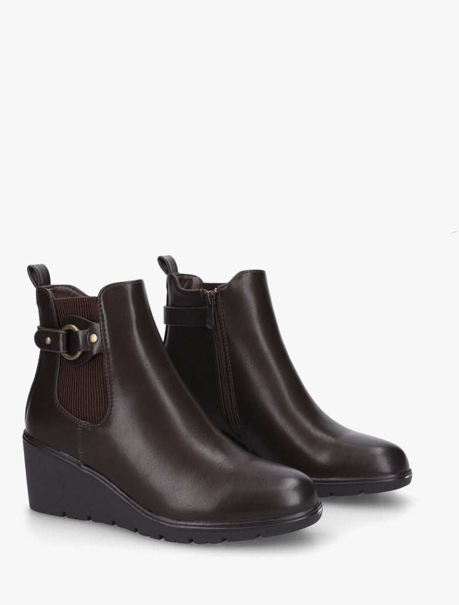 Bottines compensées en simili à boucle ronde - Marron - 4