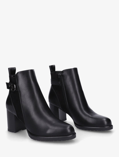 Bottines en simili et suédine à boucle métallique - Noir - 4