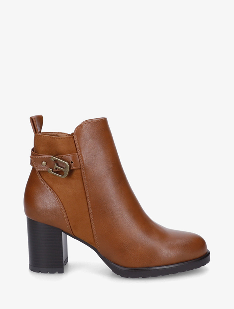 Bottines en simili et suédine à boucle métallique - Camel - 1