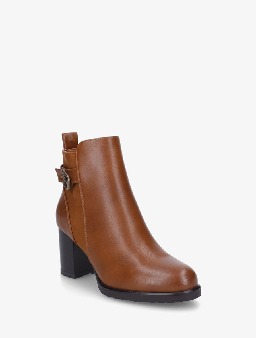 Bottines en simili et suédine à boucle métallique - Camel - 2