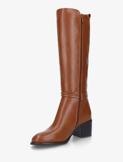 Bottes en simili et tissu à boucle ronde - Camel - 3