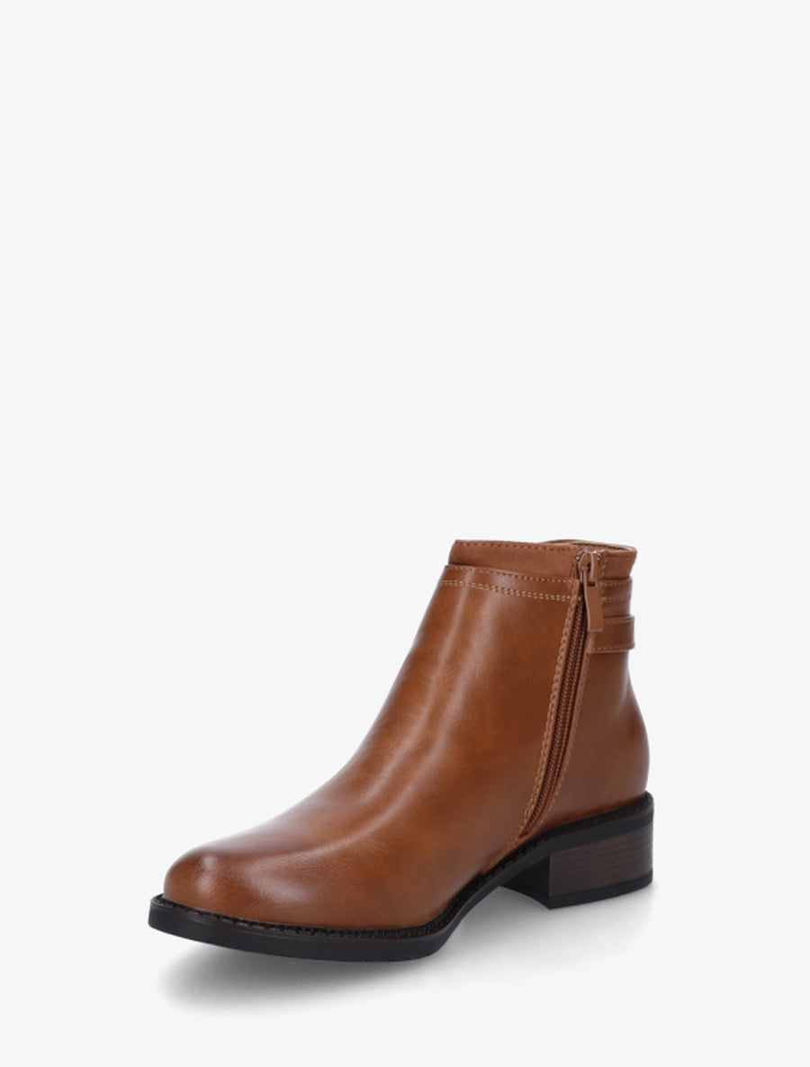 Bottines en simili à boucle et empiècement suédine - Camel - 3