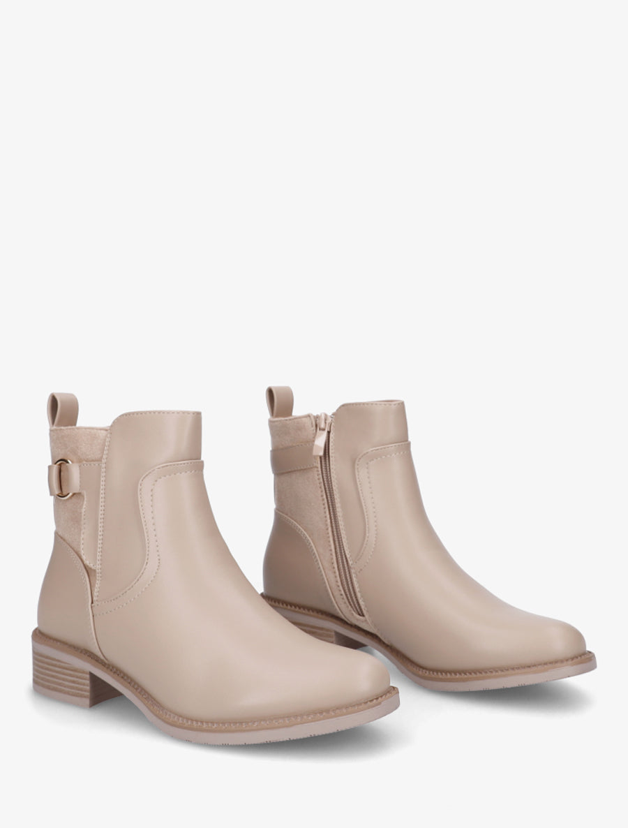 Bottines en simili et suédine - Taupe - 4