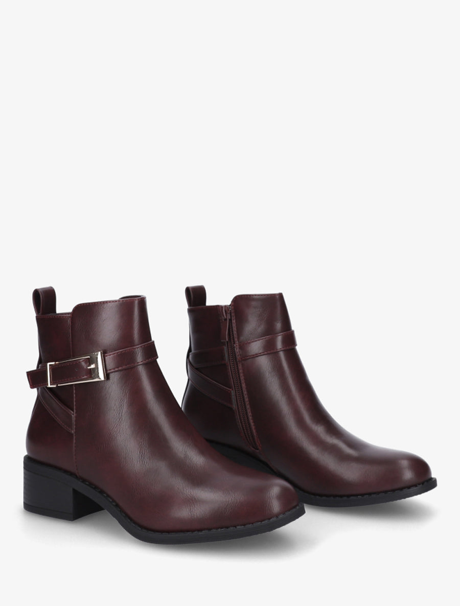 Bottines en simili à sangles - Lie de vin - 4