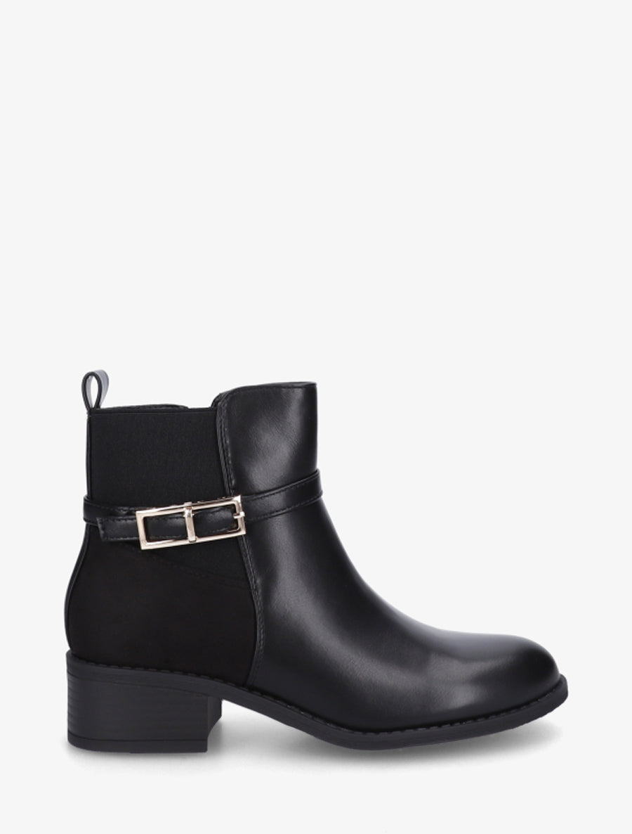 Bottines élastiquées bimatière à boucle métal - Noir - 1