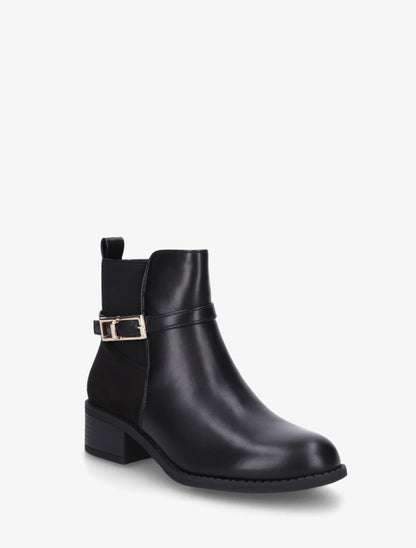 Bottines élastiquées bimatière à boucle métal - Noir - 2