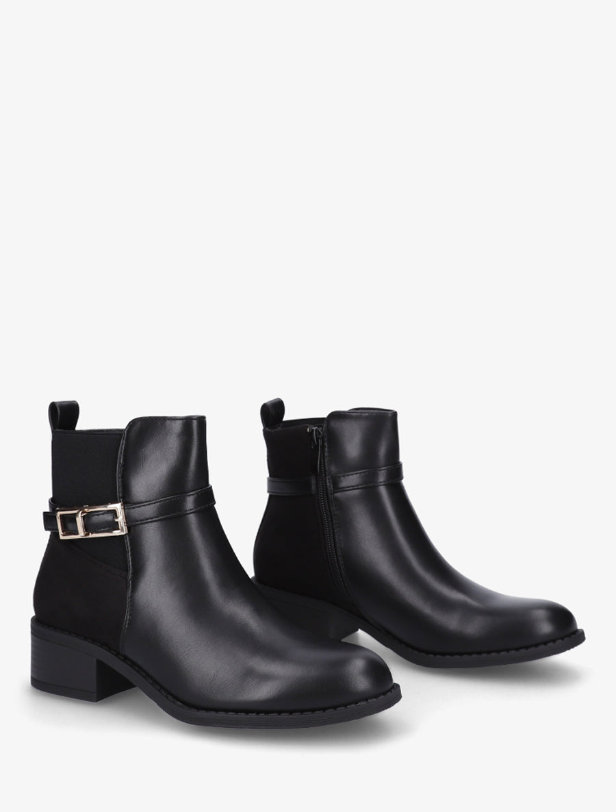 Bottines élastiquées bimatière à boucle métal - Noir - 4
