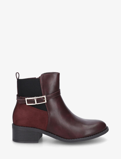 Bottines élastiquées bimatière à boucle métal - Lie de vin - 1