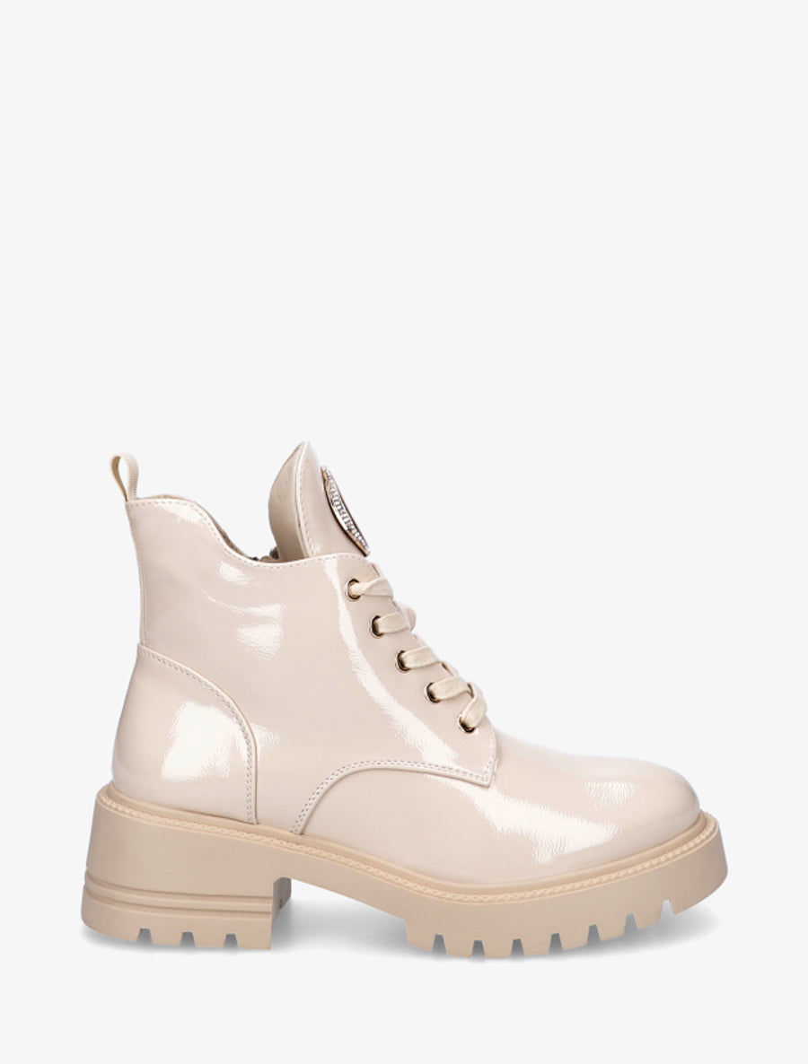 Boots vernies à bijou métal strassé - Beige - 1