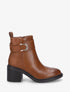 Bottines bimatière à talon bloc - Camel - 1