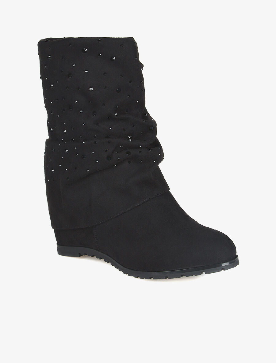 Bottines compensées strassées - noir - 2