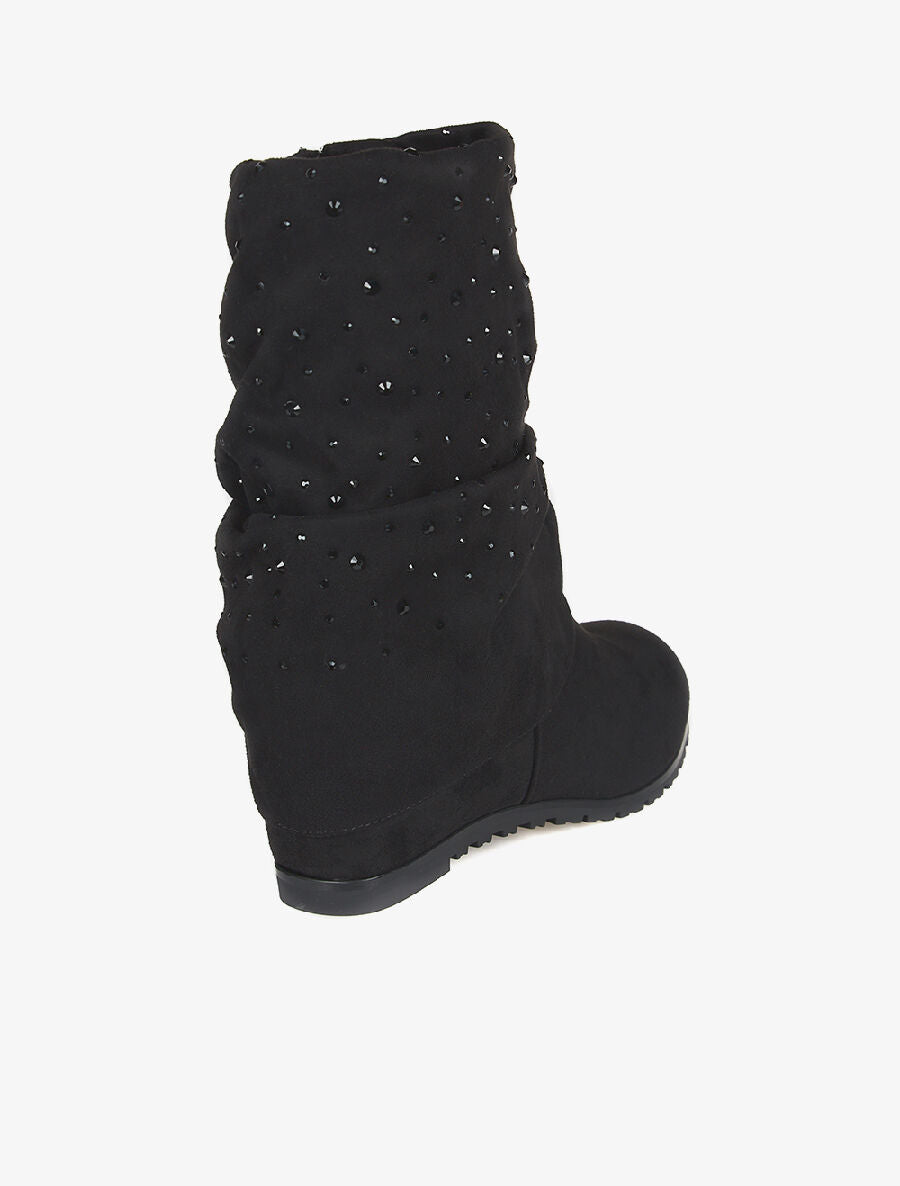 Bottines compensées strassées - noir - 4