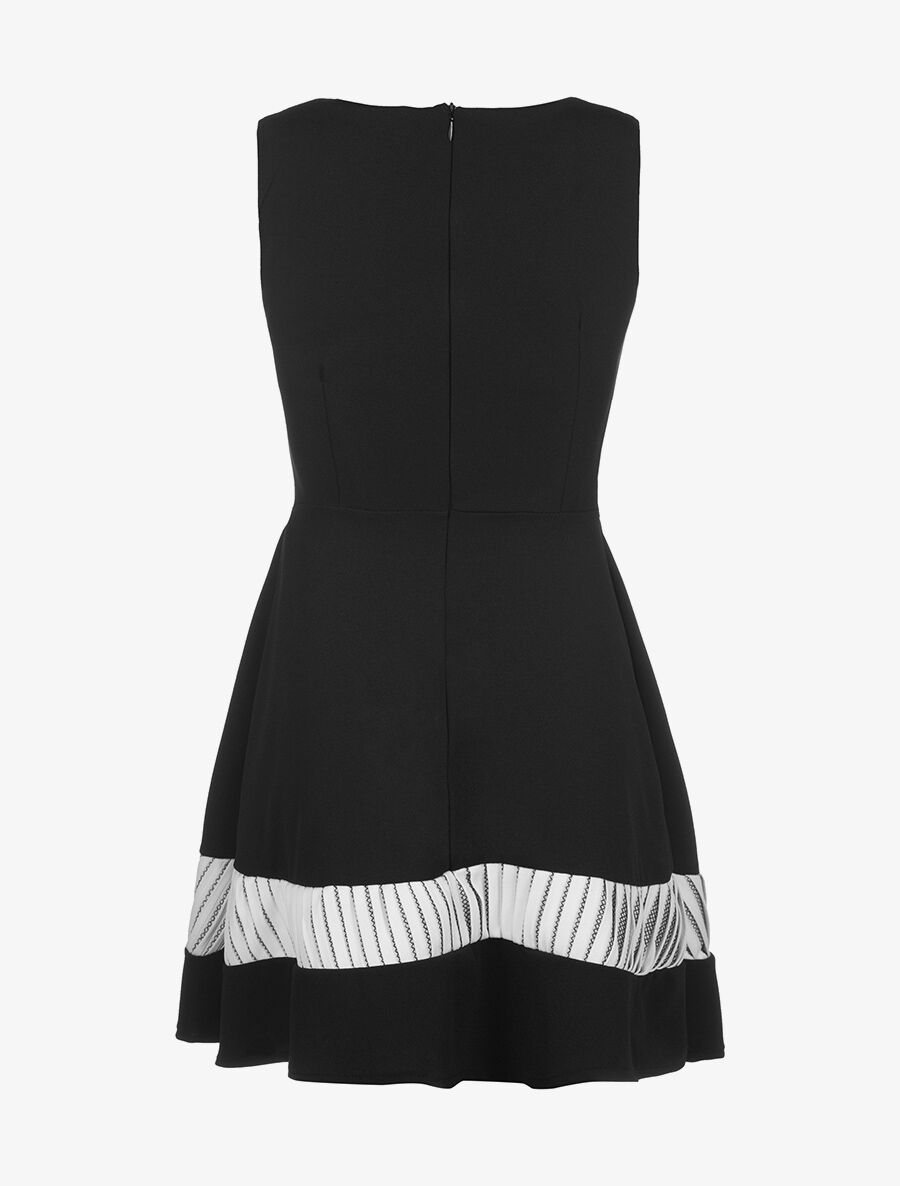 Robe patineuse côtes à lamelles blanche - noir - 2