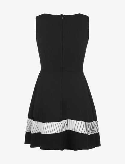 Robe patineuse côtes à lamelles blanche - noir - 2