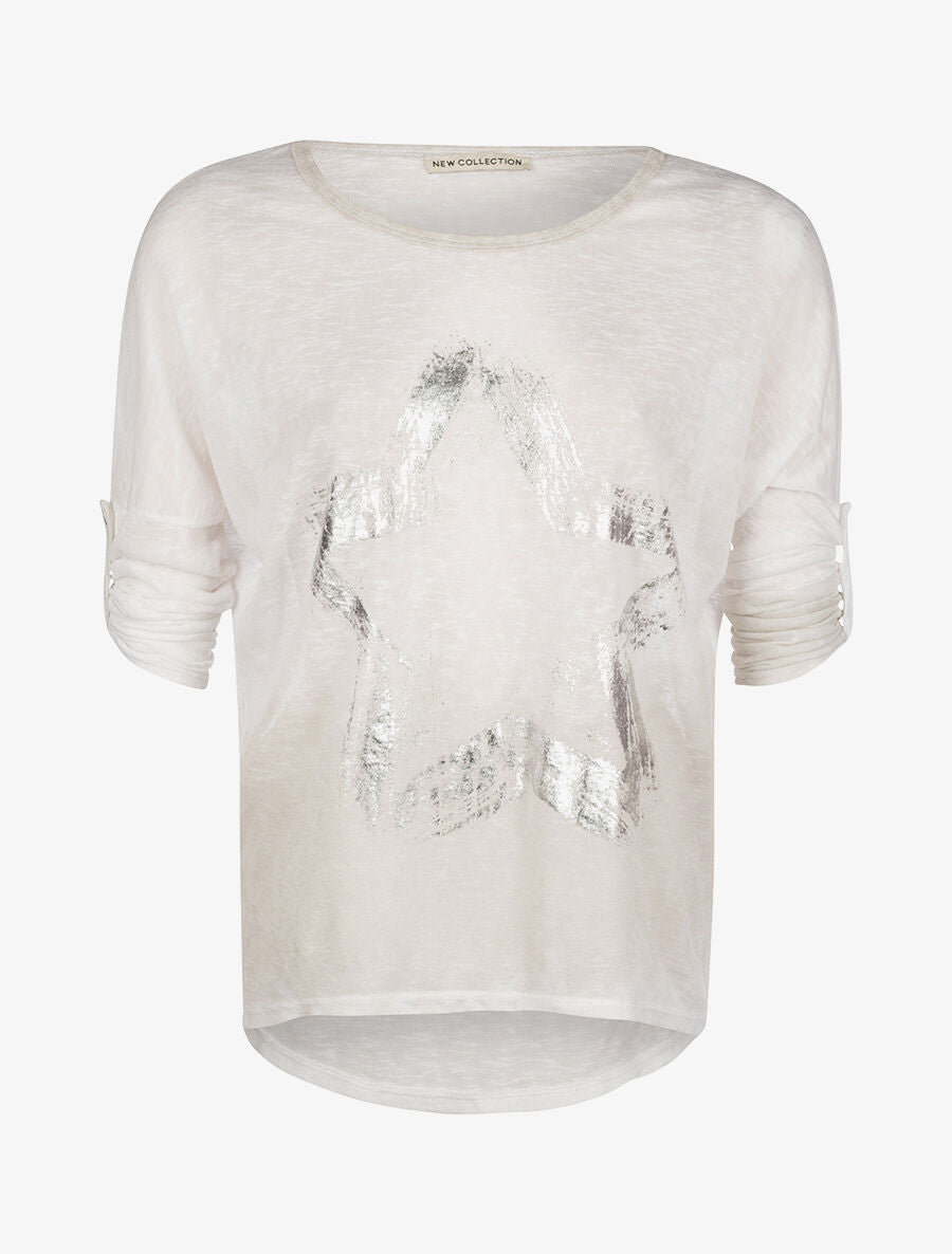 Top ample motif étoile - blanc - 1