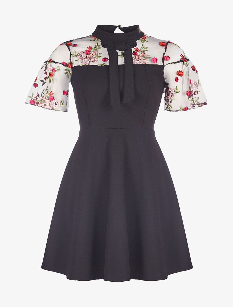 Robe buste dentelle fleurie - noir - 3