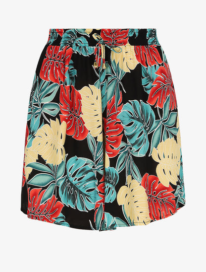 Short fluide imprimé plantes tropicales - Noir - 1
