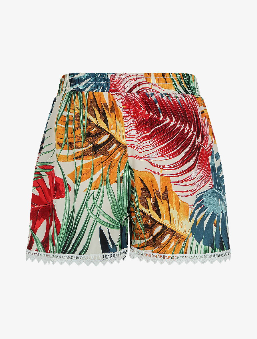 Short imprimé jungle tropicale à bords en crochet - Beige - 2