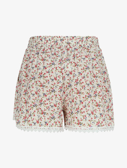Short imprimé petites fleurs à bords en crochet - Écru - 2