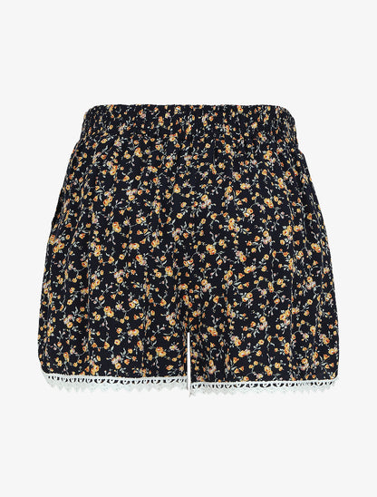 Short imprimé petites fleurs à bords en crochet - Marine - 2