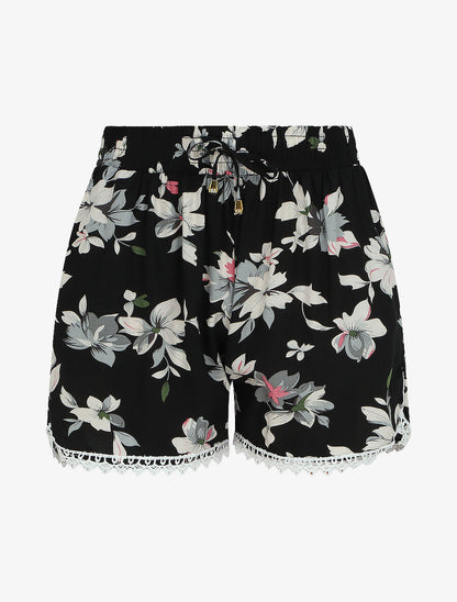 Short imprimé été fleuri à bords en crochet - Noir - 4