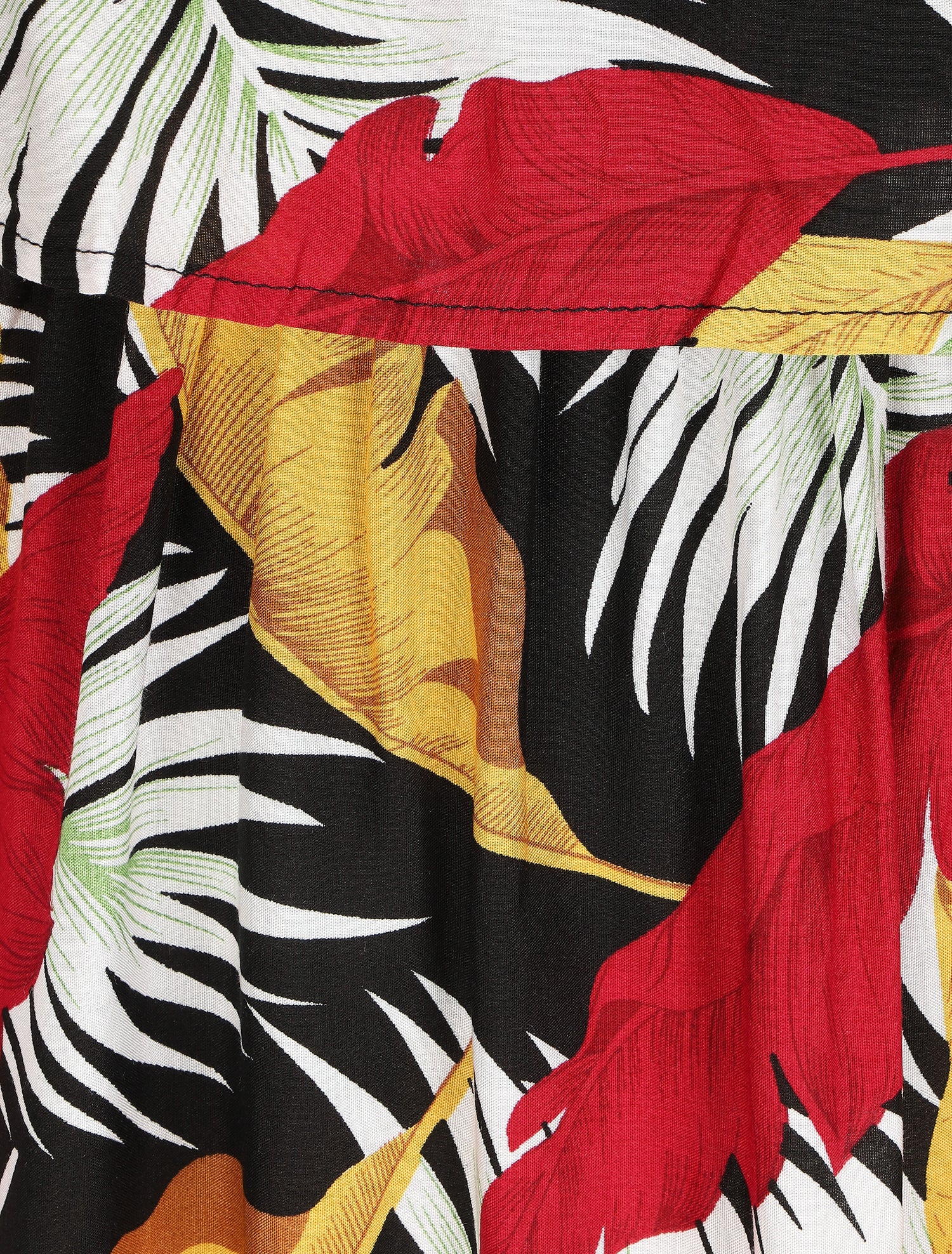 Robe longue à buste volanté imprimé feuilles - Noir - 3