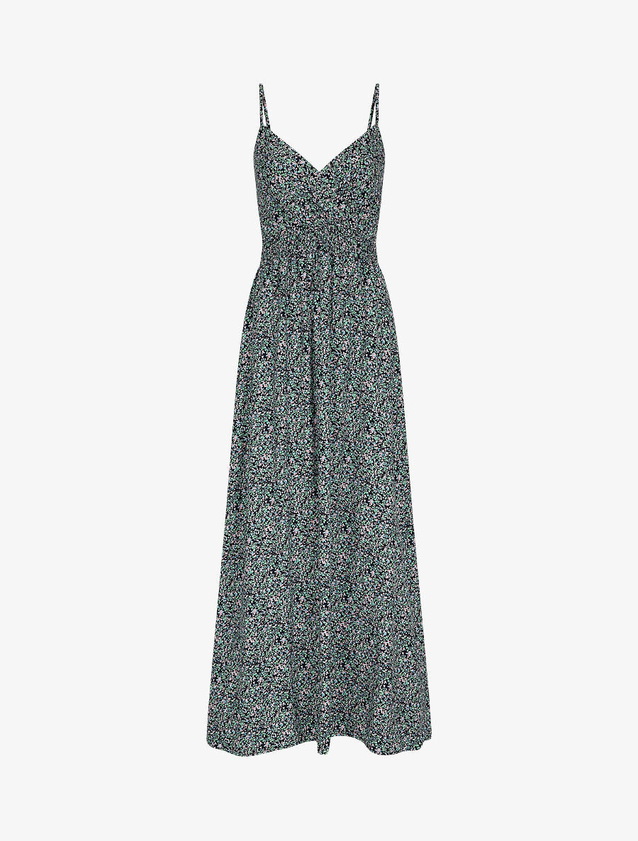 Robe longue à fines bretelles imprimé petites fleurs - Marine - 1
