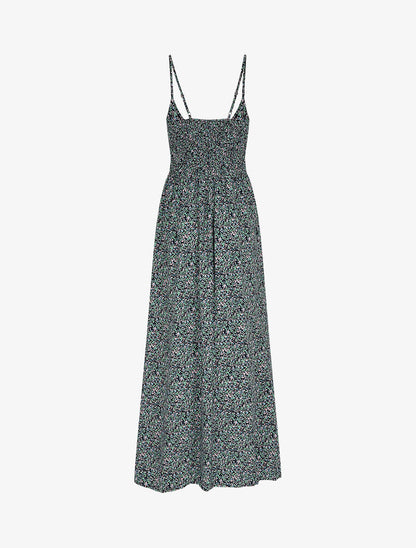 Robe longue à fines bretelles imprimé petites fleurs - Marine - 2
