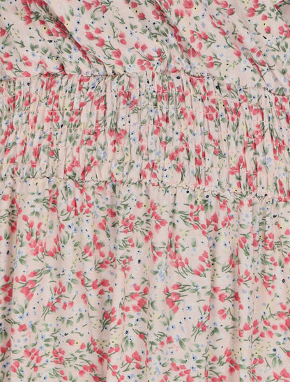Robe longue à fines bretelles imprimé petites fleurs - Rose pâle - 3