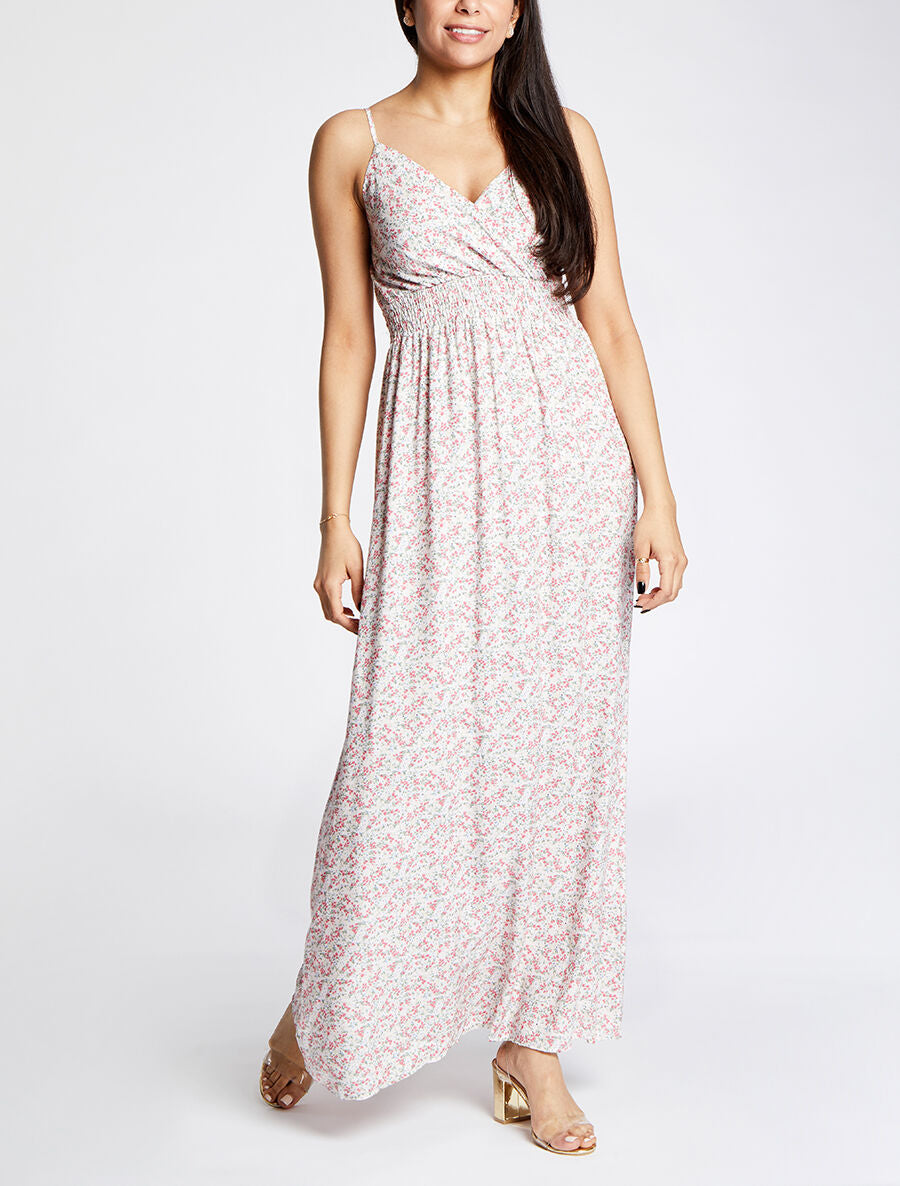 Robe longue à fines bretelles imprimé petites fleurs - Rose pâle - 4
