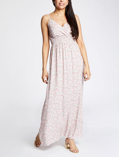 Robe longue à fines bretelles imprimé petites fleurs - Rose pâle - 4