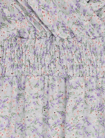 Robe longue à fines bretelles imprimé petites fleurs - Lilas - 3