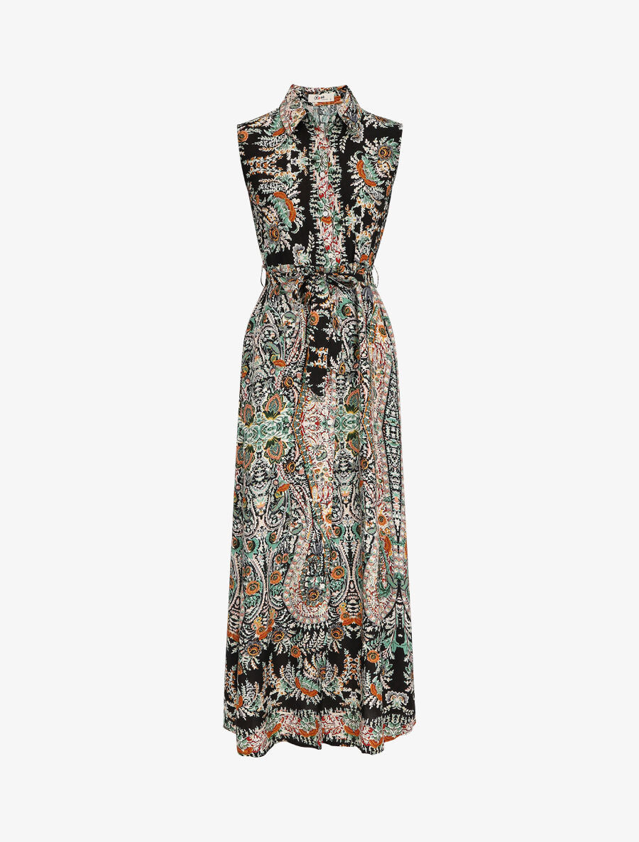 Robe chemise longue imprimé floral stylisé - Noir - 2