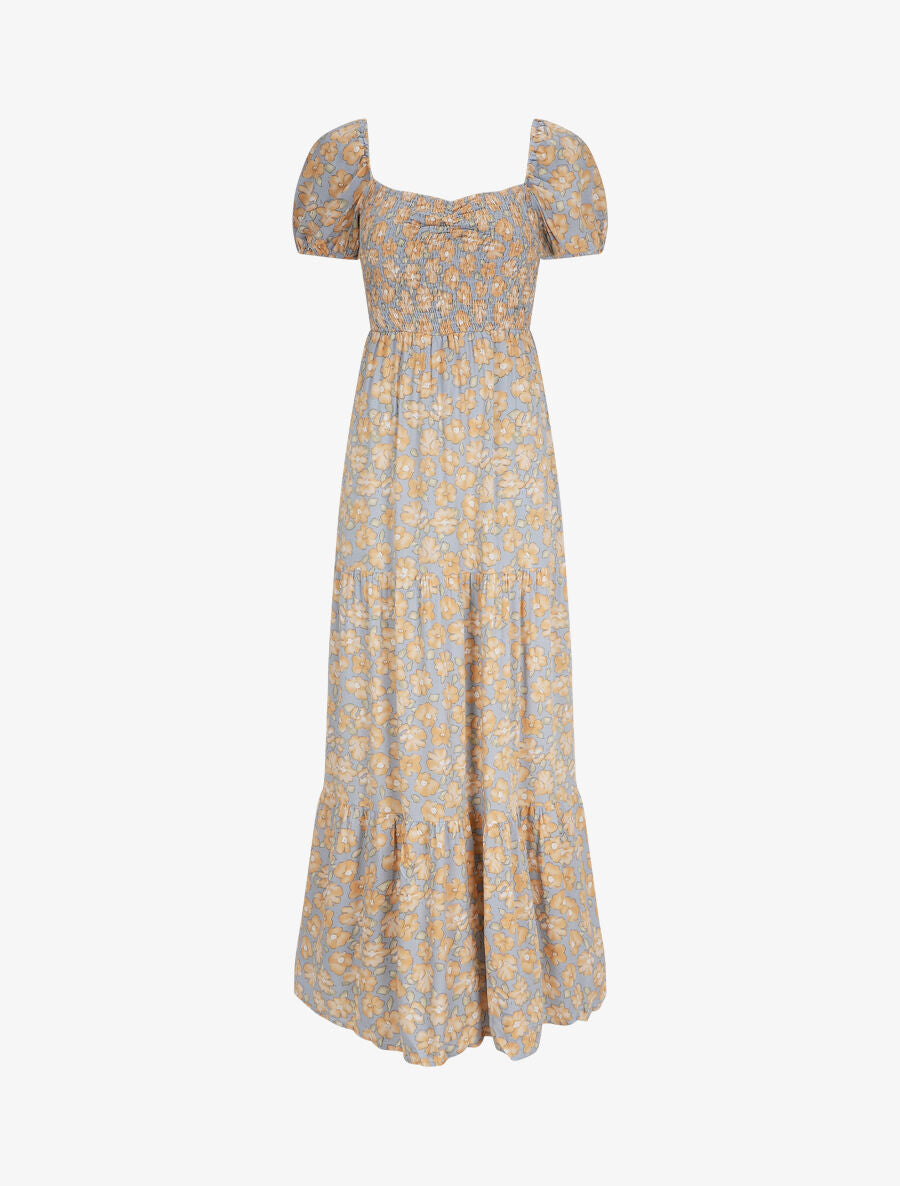 Robe longue élastiquée imprimé fleuri - Beige - 2